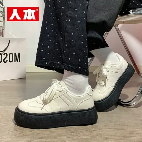 人本冬季加绒板鞋女款2025新款秋冬百搭chic鞋子学生高级感小白鞋商品大图