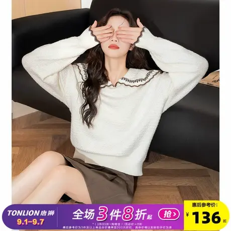 唐狮2024新款小个子毛衣秋冬女娃娃领慵懒高级感设计休闲毛线衫商品大图