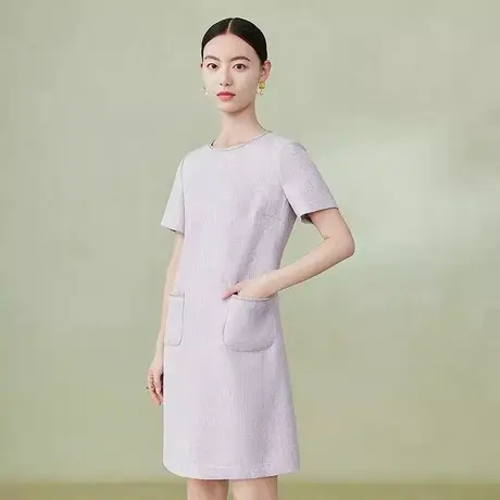 爵莱菲大码连衣裙2025夏季新款简约圆领短袖通勤A字裙子女胖mm商品大图