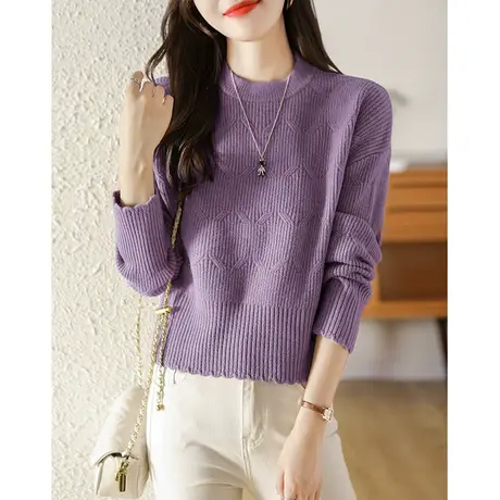 短款针织衫女装圆领套头毛衣春秋季2023年新款打底衫上衣秋冬外穿图片