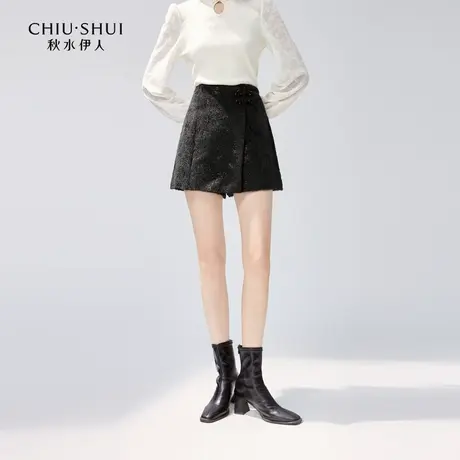 秋水伊人国风雪尼尔裙裤2024年冬季新款女装高腰显瘦复古休闲短裤图片
