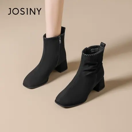 卓诗尼2025秋冬新款粗跟短筒靴时尚舒适女靴潮流气质显瘦时装靴女图片