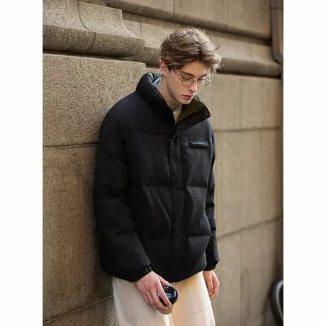 唐狮冬季短款羽绒服男款立领黑色鸭绒羽绒外套休闲风百搭潮流TMTA商品大图