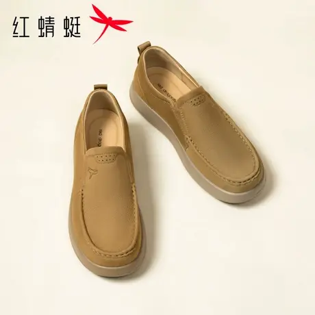 红蜻蜓休闲皮鞋男款2025秋季新款男鞋真皮一脚蹬勃肯鞋轻便工装鞋商品大图