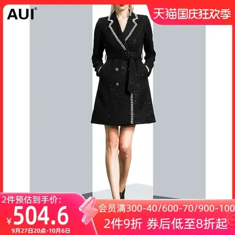 AUI黑色轻奢名媛气质设计感西装女秋冬2023新款小众修身西服外套图片