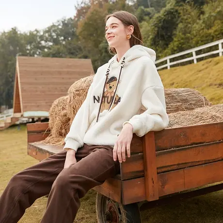 香影小熊毛绒卫衣女2023秋冬新款宽松套头慵懒风加绒加厚连帽上衣图片