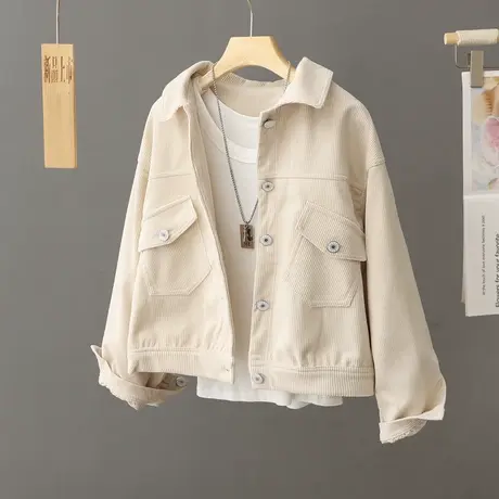 短外套女装2023年新款秋装小个子复古灯芯绒显瘦夹克上衣翻领百搭图片