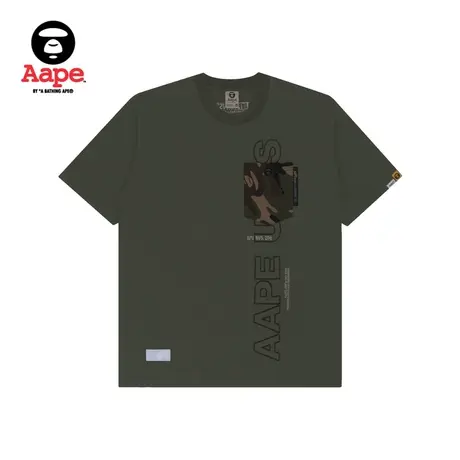 Aape男装春夏字母刺绣迷彩口袋拼接潮流圆领短袖T恤0687XXG商品大图