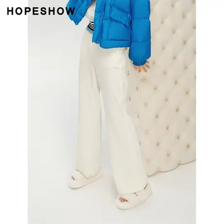 红袖outlets松紧腰灯芯绒阔腿裤hopeshow2023冬款竖条垂感休闲裤商品大图