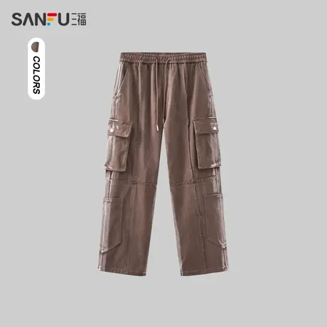 三福2023冬男士分割工装休闲裤 街头潮流宽松直筒长裤男477986商品大图
