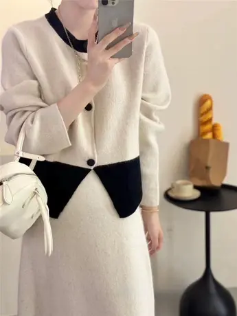 毛衣开衫女款2023新款秋冬设计感小众撞色宽松百搭羊绒针织外套潮图片