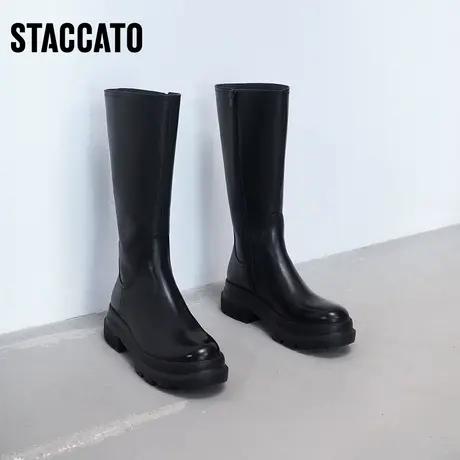 思加图新款厚底骑士靴机车靴长靴高筒靴女皮靴子EF303DG2图片