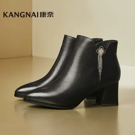 康奈女鞋时尚女士春款靴子女短靴尖头女靴粗跟低靴短筒女鞋子商品大图