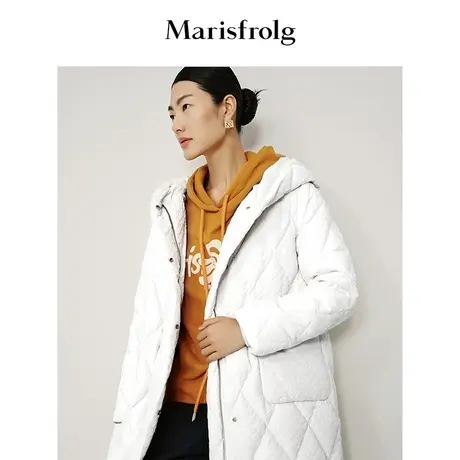 【小香风外套羽绒服】玛丝菲尔冬奶白色白鹅绒连帽羽绒服商品大图