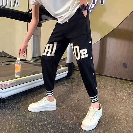 卫裤春秋季潮牌个性排扣运动裤欧洲站男裤2023新款百搭束脚休闲裤图片