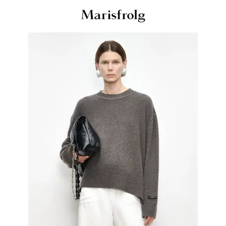 【商场同款】玛丝菲尔2023年秋季新款灰色侧身开叉山羊绒针织衫商品大图