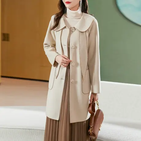 韩版气质娃娃领双面呢大衣商品大图