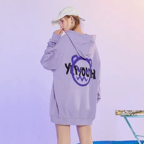 yep紫色美式复古小熊卫衣女hiphop宽松炸街连帽春秋欧美外套潮牌商品大图