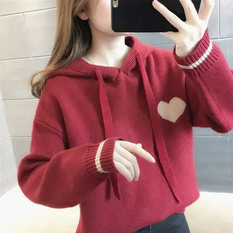 连帽毛衣女秋冬2023年新款女装上衣宽松外穿内搭洋气针织衫外套女图片