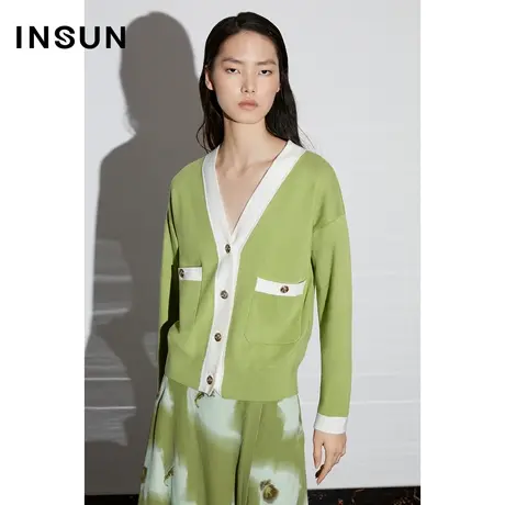 COVER春季羊毛混纺小香风撞色针织开衫商品大图