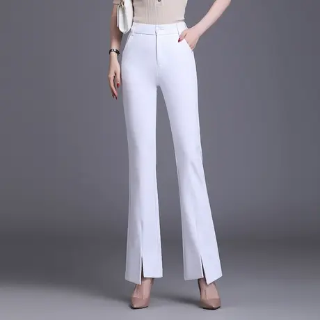 白色喇叭裤春秋通勤女士修身气质开叉鱼尾裤2023新款高腰微喇长裤商品大图