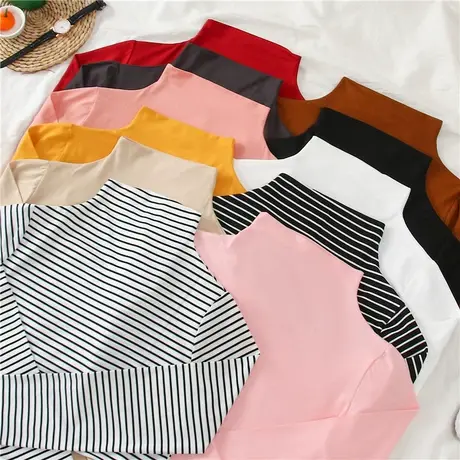 半高领内搭洋气百搭白色长袖t恤加绒上衣秋冬加厚德绒打底衫女装商品大图