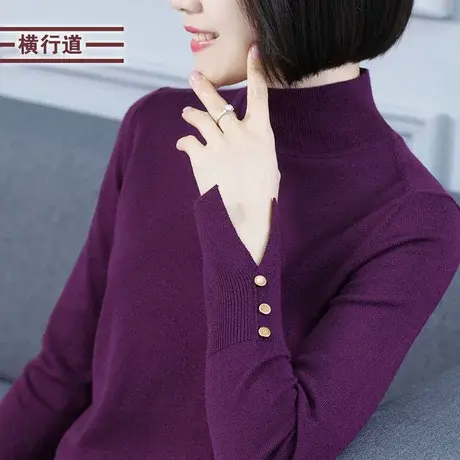 2024春装高领长袖纯色宽松针织衫羊毛衣大码女装上衣简约打底小衫商品大图