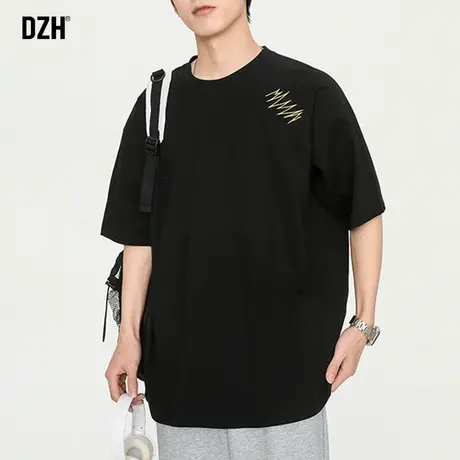 男士黑色短袖美式高街纯棉t恤男夏季男装2023新款衣服男款体恤衫商品大图