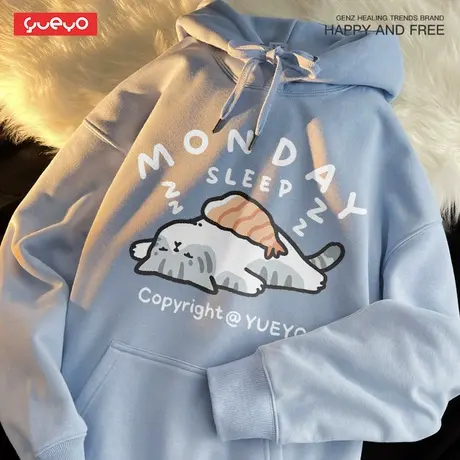 悦游Monday sleep周一睡觉 情侣卫衣趣味中性风猫套头日系加绒商品大图