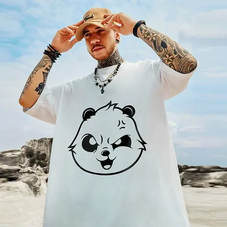 中国风国潮t恤 oversize街头bf风大码纯棉胖子潮流熊猫短袖男女潮商品大图