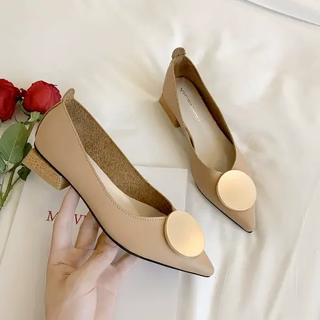 粗跟单鞋女2024年新款豆豆鞋子百搭春秋尖头黑色低跟女鞋皮鞋春季商品大图