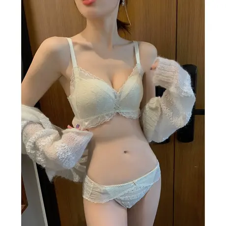 纯欲内衣女无钢圈薄款聚拢云朵胸罩收副乳防下垂少女蕾丝文胸套装图片