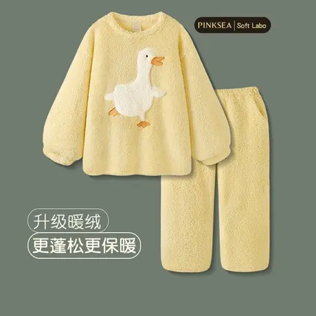 睡衣冬季女加厚珊瑚绒保暖家居服2024年新款秋冬大码可爱女款套装商品大图