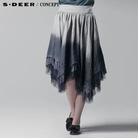 sdeer圣迪奥2014春装新款女装网纱多层次不规则长裙3381182图片