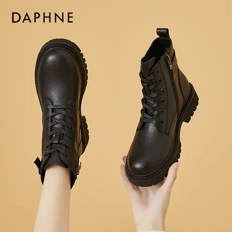 达芙妮马丁靴女2021年新款秋冬季加绒英伦风圆头厚底短靴单靴女靴图片