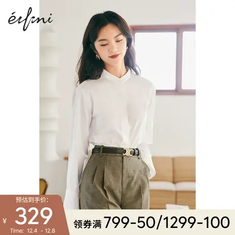 伊芙丽韩版立领衬衫女2021年新款百搭秋装长袖内搭职业通勤白衬衣商品大图
