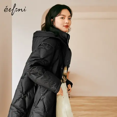 伊芙丽羽绒服女冬新品长袖连帽中长款宽松休闲女士外套1C9980781🎤商品大图