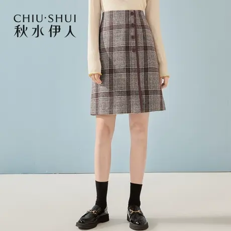 秋水伊人清仓半身裙冬装2021年时尚方格淑女风气质简约包臀裙女图片