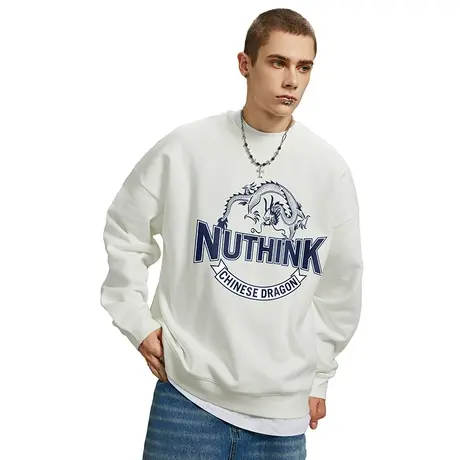 Nuthink国潮龙年本命年加绒加厚圆领卫衣男宽松大码男士保暖上衣图片