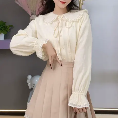娃娃领衬衫女设计感小众甜美内搭少女日系上衣长袖衬衣春秋泡泡袖商品大图