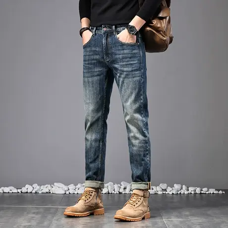 时尚修身潮流牛仔大牛休闲百搭牛仔裤水洗小直筒高档休闲牛仔裤商品大图