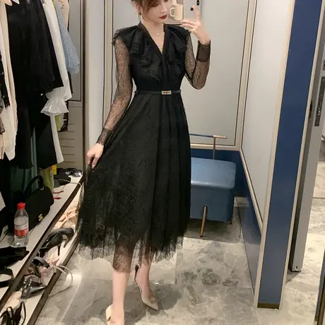 小礼服平时可穿出门纱黑色显瘦轻婚纱超仙森系钩花蕾丝蓬蓬连衣裙商品大图