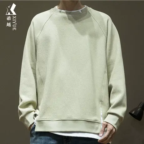 希越2024春季新款假两件卫衣男美式宽松大码男士肌理感打底衫上衣图片