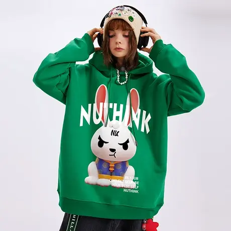 Nuthink国潮宽松带帽加肥加大本命年兔子卫衣男潮牌大码外套冬季商品大图