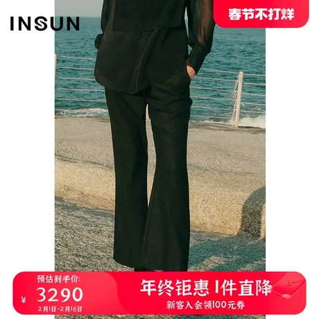 INSUN恩裳冬季黑色羊毛抗皱直筒休闲裤商品大图