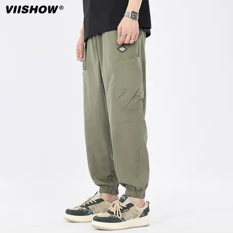 VIISHOW春季美式纯色复古休闲裤男士冲锋裤束脚工装长裤子男装潮商品大图