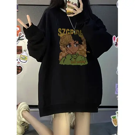 美式复古设计感卫衣女2022新款秋冬加绒加厚ins潮牌宽松大码上衣图片