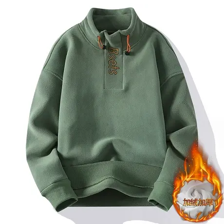 加绒卫衣男士奥粒绒加厚保暖上衣2022秋冬季潮流休闲颗粒绒打底衫商品大图