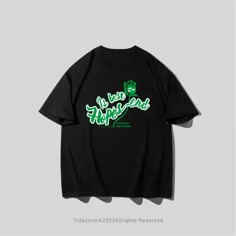 Ohlyah玫瑰花卉字母印花夏男女款宽松圆领青少年短袖T恤定制班服商品大图