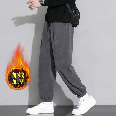 工装裤男秋冬潮流灯芯绒宽松束脚卫裤男士裤子潮牌加绒加厚运动裤商品大图